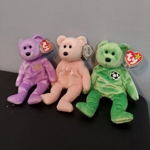Set Of 3 Rare TY Beanie Babies 1) Kicks, 2) Yours Truly And 3) Cure.